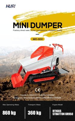 800kg χωρητικότητα φορτίου Mini Crawler Dumper με κινητήρα 6,5HP και υδραυλική ροή 28,8 L