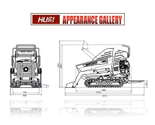 800kg χωρητικότητα φορτίου Mini Crawler Dumper με κινητήρα 6,5HP και υδραυλική ροή 28,8 L