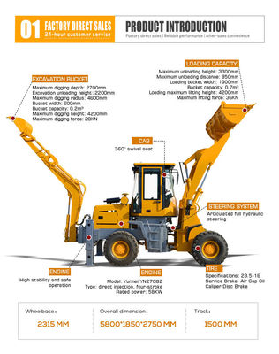 HQ-WZ-15-26 Backhoe Loader Πολυλειτουργικός Excavator Backhoe με απόσταση τροχών 500mm