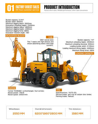 HQ-WZ-20-28 Μίνι Excavator Backhoe Loader με 37 KW και 500 mm Min. Ράδιο στροφής